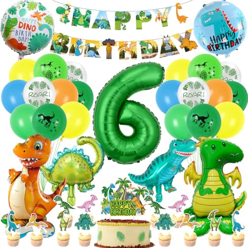 Dino Geburtstag Luftballon 6 Jahre, XXL Dinosaurier Folienballons für Junge Dino Geburtstag Luftballon 6 Jahre, XXL Dinosaurier Folienballons für Junge von Montrestar