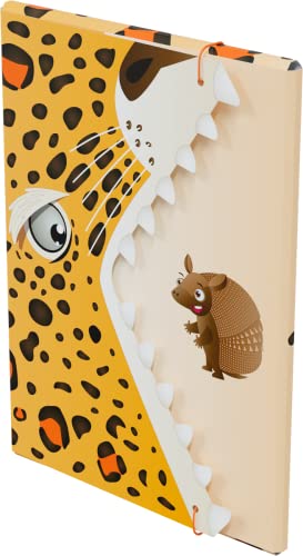 MONUMI - Dokumentenmappe A4 mit Tiermuster, Dokumententasche A4 für Kinder, Dokumentenmappe A4 Zum Abheften Gummibandverschluss, Dokumentenhüllen Für Klassenzimmer Organisation: Leopard von Monumi