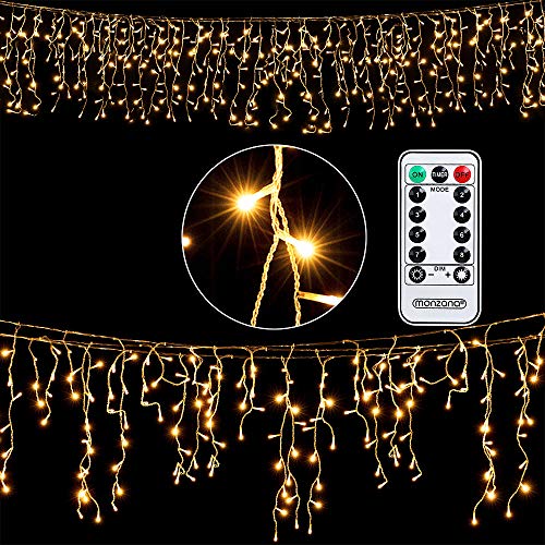 MONZANA® Lichterkette 600 LED 20m Fernbedienung 8 Leuchtmodi IP44 Innen Außen Regenlichterkette Lichtervorhang Eisregen warmweiß Weihnachtsbeleuchtung von Monzana