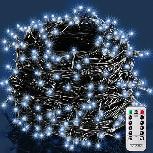 MONZANA® 400 LED Lichterkette 40m mit Fernbedienung Timerfunktion 8 Leuchtmodi Dimmbar IP44 Stecker Weihnachten Außen Innen Weihnachtsbeleuchtung Kaltweiß von Monzana