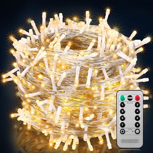 MONZANA® 600 LED Lichterkette 60m mit Fernbedienung Timer Innen Außen 8 Modi Dimmbar IP44 Wetterfest Stecker Weihnachten Weihnachtsbeleuchtung Warmweiß von Monzana