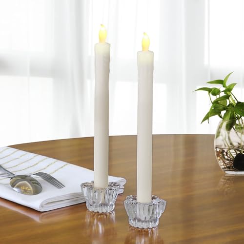 MONZANA® LED Stabkerzen flackernde Flamme mit über 300H Leuchtdauer Batterie Echtwachs 1x 4er-Set hell Warmweiß SONDEREDITION Kerzenständer aus Glas von Monzana
