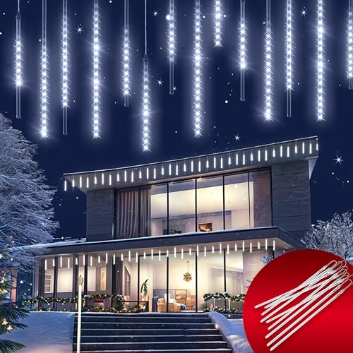 Monzana® Lichterkette Meteorschauer 480 LED Außen Wasserdicht 10 Röhre je 50 cm Innen Weihnachten Eisregen Regenlichterkette Weihnachtsbeleuchtung Weiß von Monzana