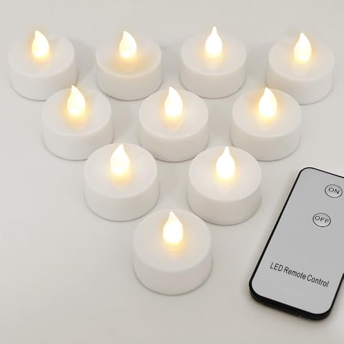 Monzana® Teelichter LED +300H elektrisch flackernd mit Fernbedienung mit Batterien flammenlose realistische Kerzen hell warm weiß 10er Set je 3,7cm von Monzana