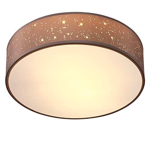 Monzana Deckenlampe Sternenhimmel Rund Ø 30cm Stoffschirm 1-Flammig 40 Watt Wohnzimmer Schlafzimmer Deckenleuchte Stoffdeckenlampe Lampe Taupe 2xE27 von Monzana