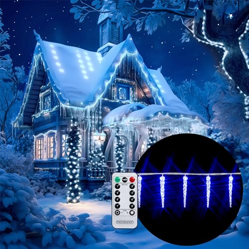 MONZANA® LED Eiszapfen Lichterkette 80 Eiszapfen blau Fernbedienung 8 Leuchtmodi Timer Innen Außen Weihnachtslichterkette von Monzana