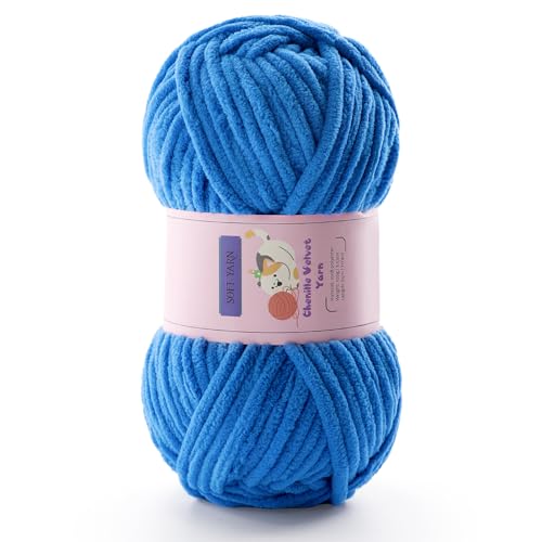 Grobes Garn zum Häkeln, sperriges Chenille-Deckengarn zum Häkeln und Stricken von Decken, Amigurumi, Handwerk, Mütze, Schuhe, Plüsch, flauschig, weich, 70 m/100 g pro Knäuel (Himmelblau) von Mooaske