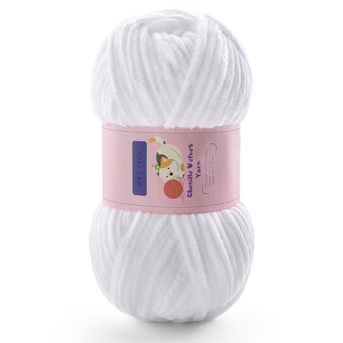 Grobes Garn zum Häkeln, sperriges Chenille-Deckengarn zum Häkeln und Stricken von Decken, Amigurumi, Handwerk, Mütze, Schuhe, Plüsch, flauschig, weich, 70 m/100 g pro Knäuel (reinweiß) von Mooaske