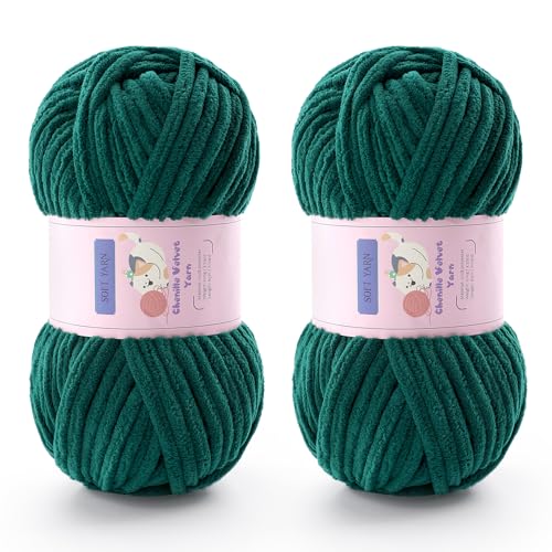 Grobes Garn zum Häkeln – Chenille-Garn zum Stricken – 100 % Polyester – superweiche, sperrige Häkeldecken, Amigurumi, Bastelmützen, Schuhe, 2 Stück, Dunkelgrün Grobes Garn zum Häkeln – Chenille-Garn zum Stricken – 100 % Polyester – superweiche, sperrige Häkeldecken, Amigurumi, Bastelmützen, Schuhe, 2 Stück, Dunkelgrün von Mooaske