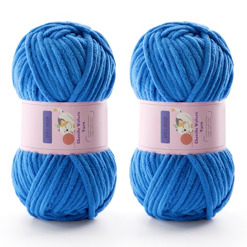 Grobes Garn zum Häkeln – Chenille-Garn zum Stricken – 100 % Polyester – superweiche, sperrige Häkeldecken, Amigurumi, Bastelmützen, Schuhe, 2 Stück, Himmelblau Grobes Garn zum Häkeln – Chenille-Garn zum Stricken – 100 % Polyester – superweiche, sperrige Häkeldecken, Amigurumi, Bastelmützen, Schuhe, 2 Stück, Himmelblau von Mooaske