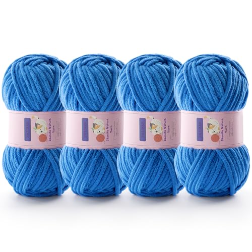 Grobes Garn zum Häkeln – Chenille-Garn zum Stricken – 100 % Polyester – superweiche, sperrige Häkeldecken, Amigurumi, Bastelmützen, Schuhe, 4 Stück, Himmelblau Grobes Garn zum Häkeln – Chenille-Garn zum Stricken – 100 % Polyester – superweiche, sperrige Häkeldecken, Amigurumi, Bastelmützen, Schuhe, 4 Stück, Himmelblau von Mooaske