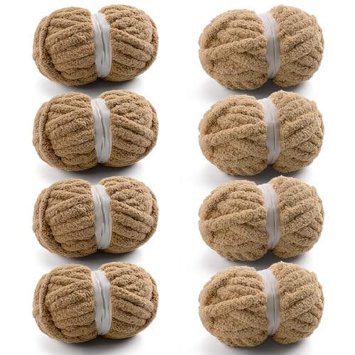 Grobes Garn zum Handstricken, grobes Chenille-Garn zum Häkeln, flauschige Garne zum Häkeln, Jumbo-Garne zum Handstricken, 28 Yds pro Rolle, 8 Stück, Khaki-Camel Grobes Garn zum Handstricken, grobes Chenille-Garn zum Häkeln, flauschige Garne zum Häkeln, Jumbo-Garne zum Handstricken, 28 Yds pro Rolle, 8 Stück, Khaki-Camel von Mooaske