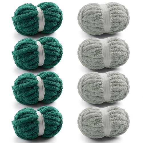 Grobes Garn zum Handstricken, grobes Chenille-Garn zum Häkeln, flauschige Garne zum Häkeln, Jumbo-Garne zum Handstricken, 28 Yds pro Rolle (8, Dunkelgrün-Avocadogrün), 8 Stück von Mooaske