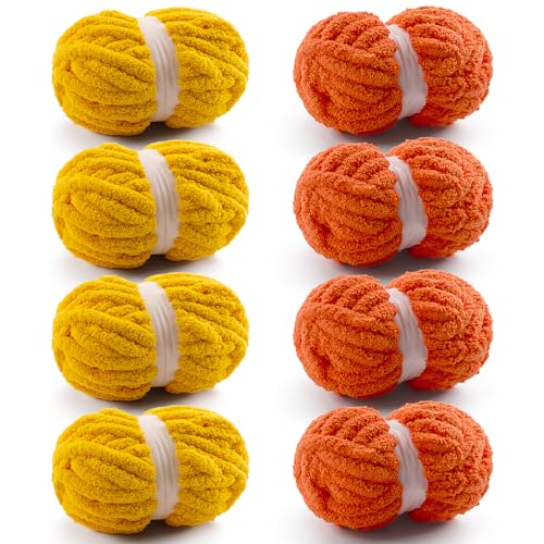Grobes Garn zum Handstricken, grobes Chenille-Garn zum Häkeln, flauschige Garne zum Häkeln, Jumbo-Garne zum Handstricken, 28 Yds pro Rolle (8, Goldgelb-Orange-Rot), 8 Stück von Mooaske