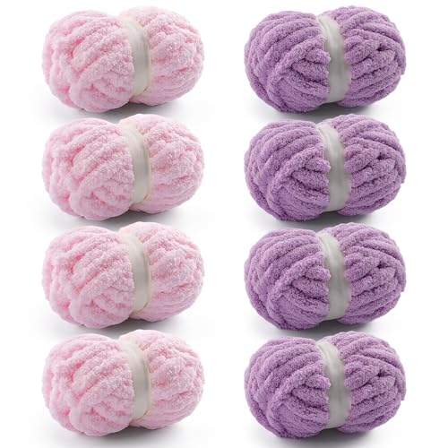Grobes Garn zum Handstricken, grobes Chenille-Garn zum Häkeln, flauschige Garne zum Häkeln, Jumbo-Garne zum Handstricken, 28 Yds pro Rolle (8, Hellrosa-Hellviolett) von Mooaske