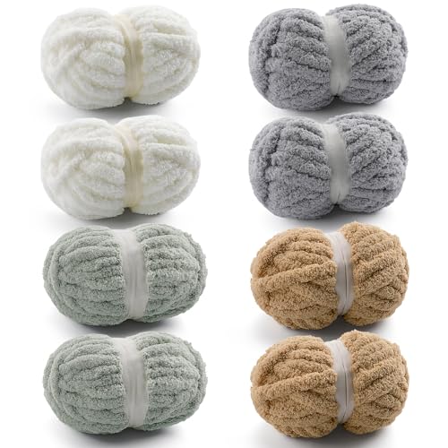 Grobes Garn zum Handstricken, grobes Chenille-Garn zum Häkeln, flauschige Garne zum Häkeln, Jumbo-Garne zum Handstricken, 28 Yds pro Rolle (8, Set A) von Mooaske