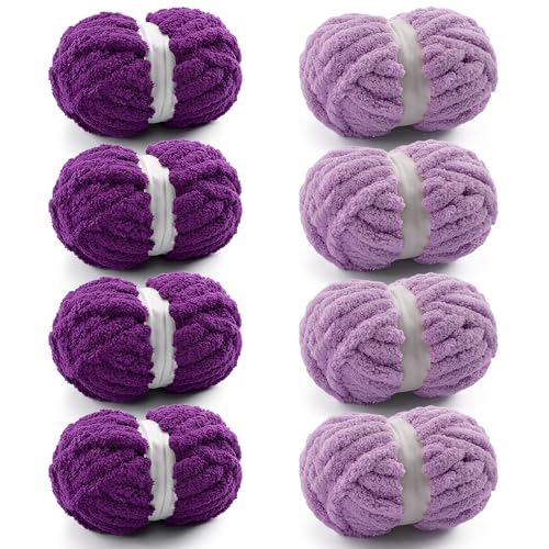 Grobes Garn zum Handstricken, grobes Chenille-Garn zum Häkeln, flauschige Garne zum Häkeln, Jumbo-Garne zum Handstricken, 28 Yds pro Rolle (8, Violett-Hellviolett) von Mooaske