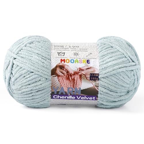 Weiches Chenille-Garn zum Häkeln und Stricken, super sperrig, 100 g, Babydeckengarn zum Häkeln, dick, flauschig, flauschig, Amigurumi-Bastelgarn, Hellgrau Weiches Chenille-Garn zum Häkeln und Stricken, super sperrig, 100 g, Babydeckengarn zum Häkeln, dick, flauschig, flauschig, Amigurumi-Bastelgarn, Hellgrau von Mooaske
