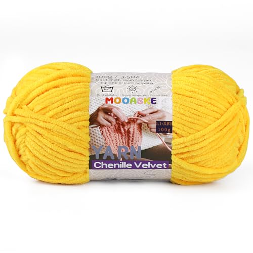 Weiches Chenille-Garn zum Häkeln und Stricken, super sperrig, 100 g, Babydeckengarn zum Häkeln, dick, flauschig, flauschig, Amigurumi-Bastelgarn, Senfgelb Weiches Chenille-Garn zum Häkeln und Stricken, super sperrig, 100 g, Babydeckengarn zum Häkeln, dick, flauschig, flauschig, Amigurumi-Bastelgarn, Senfgelb von Mooaske
