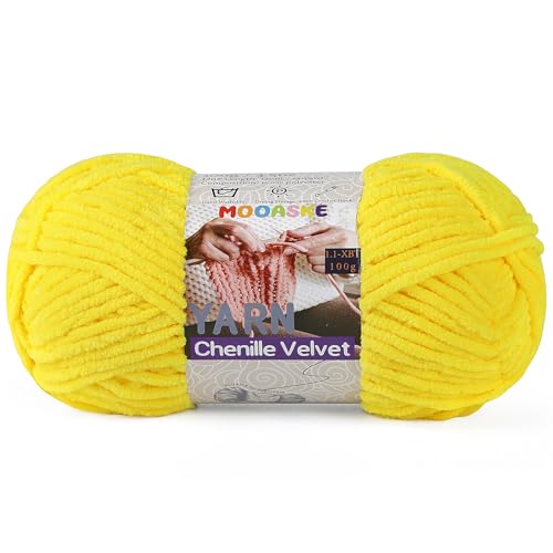 Weiches Chenille-Garn zum Häkeln und Stricken, super sperrig, 100 g, Babydeckengarn zum Häkeln, dick, flauschig, flauschig, Amigurumi-Bastelgarn, lebendiges Gelb Weiches Chenille-Garn zum Häkeln und Stricken, super sperrig, 100 g, Babydeckengarn zum Häkeln, dick, flauschig, flauschig, Amigurumi-Bastelgarn, lebendiges Gelb von Mooaske