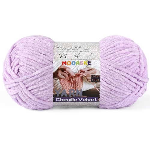 Weiches Chenille-Garn zum Häkeln und Stricken, super sperrig, 100 g, Babydeckengarn zum Häkeln, dickes, flauschiges, flauschiges Amigurumi-Bastelgarn, helles Lavendel Weiches Chenille-Garn zum Häkeln und Stricken, super sperrig, 100 g, Babydeckengarn zum Häkeln, dickes, flauschiges, flauschiges Amigurumi-Bastelgarn, helles Lavendel von Mooaske