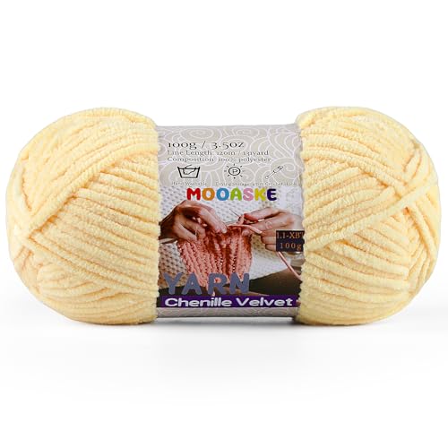 Weiches Chenille-Garn zum Häkeln und Stricken, super sperrig, 100 g, Babydeckengarn zum Häkeln, dickes, flauschiges, flauschiges Amigurumi-Bastelgarn, weiches Buttergelb Weiches Chenille-Garn zum Häkeln und Stricken, super sperrig, 100 g, Babydeckengarn zum Häkeln, dickes, flauschiges, flauschiges Amigurumi-Bastelgarn, weiches Buttergelb von Mooaske