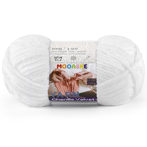 Weiches Chenille-Garn zum Häkeln und Stricken, super sperrig, 100 g, Babydeckengarn zum Häkeln, dickes, flauschiges, flauschiges Amigurumi-Bastelgarn, weiß Weiches Chenille-Garn zum Häkeln und Stricken, super sperrig, 100 g, Babydeckengarn zum Häkeln, dickes, flauschiges, flauschiges Amigurumi-Bastelgarn, weiß von Mooaske