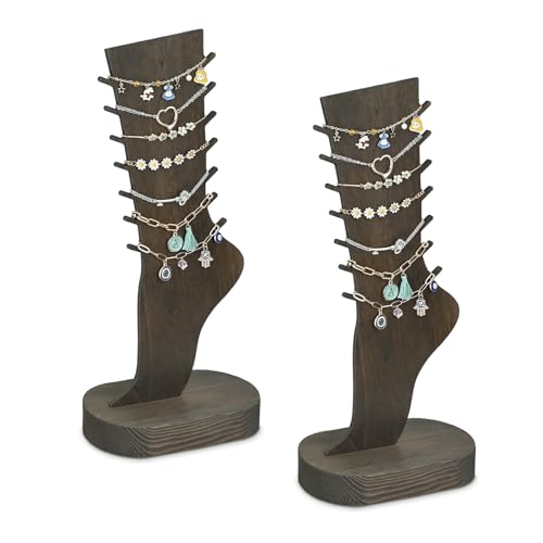 MOOCA 2-teiliges Set, 2-Wege-Tisch- oder Wandmontage, Schmuck-Display, Fußkettchen, Aufbewahrung, stabile Holzbasis, dunkelbraune Farbe von Mooca