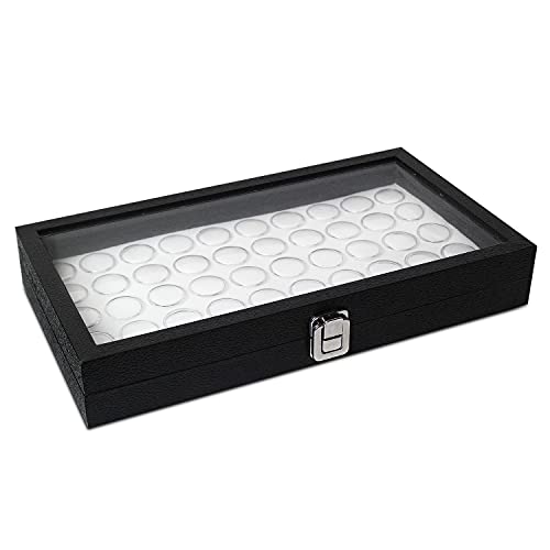 Mooca Abnehmbare schwarze Glasplatte, Schmuckschatulle, 50 Edelsteingläser, Ringbox, Schmuck-Organizer, Glas-Display-Box mit weißem Edelsteinglas, 37 cm Bx21 cm Bx5.3 cm H Mooca Abnehmbare schwarze Glasplatte, Schmuckschatulle, 50 Edelsteingläser, Ringbox, Schmuck-Organizer, Glas-Display-Box mit weißem Edelsteinglas, 37 cm Bx21 cm Bx5.3 cm H von Mooca