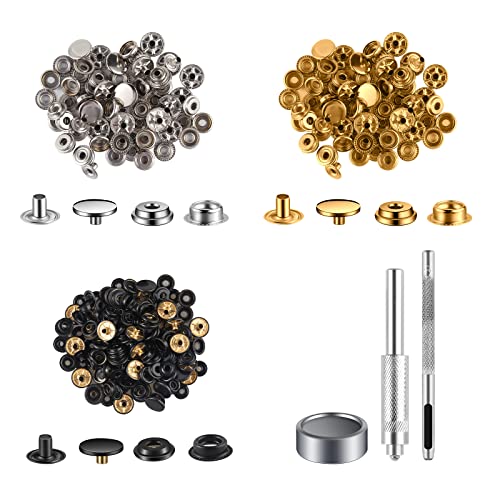 Leder-Schnapp- und Verschlusswerkzeug, 420-teiliges Set (105 Sätze) 5/8 Zoll (15 mm) Druckknopf-Set für Leder, Metall, Tasche, Jeans, Kleidung, Stoff von Moocci