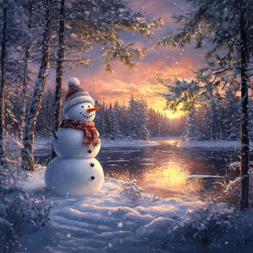 Moohue Cross Stitch Supplies Kreuzstich-Sets für Erwachsene, Winter-Schneemann, Kreuzstich-Set, gedrucktes Muster, Nadelspitzen-Kits (Winter-Schneemann 3) von Moohue