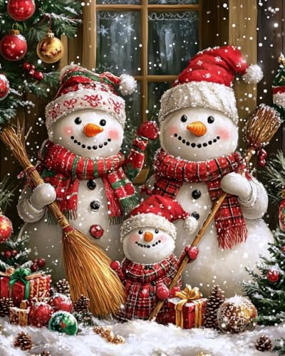 Moohue Cross Stitch Supplies Kreuzstich-Sets für Erwachsene, Winterschneemänner, Kreuzstich-Set, gedrucktes Muster, Nadelspitzen-Kits (Winterschneemann 2) von Moohue
