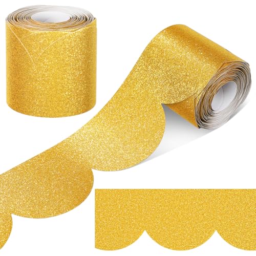 Mooliwe 20 m glitzernde Pinnwand-Bordüre, glänzend, dekorativ, gestanzt, gerollte Pinnwand-Bordüre für Schule, Klassenzimmer, Kreidetafel, Bürodekoration (Gold) von Mooliwe