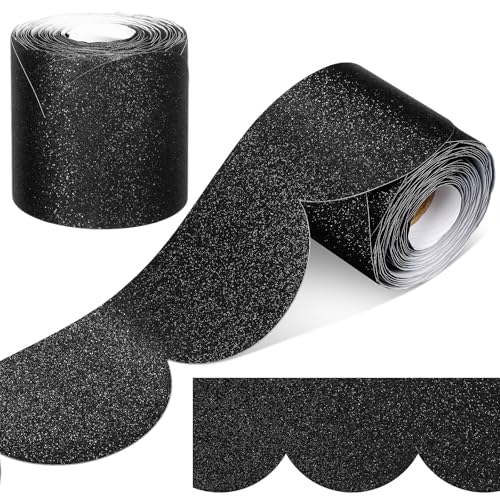 Mooliwe 20 m glitzernde Pinnwand-Bordüre, glänzend, dekorative Bordüre, gestanzt, gerollte Pinnwand-Bordüre für Schule, Klassenzimmer, Kreidetafel, Bürodekoration (schwarz) von Mooliwe