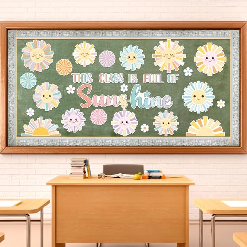 Mooliwe Pinnwand-Set, Motiv: Sommer-Sonnenschein, Pastell-Sonnen-Papierausschnitte mit 120 Klebepunkten, bunt, niedliche Sonnenausschnitte, Bordüre für Schule, Klassenzimmer, Zuhause, Party Mooliwe Pinnwand-Set, Motiv: Sommer-Sonnenschein, Pastell-Sonnen-Papierausschnitte mit 120 Klebepunkten, bunt, niedliche Sonnenausschnitte, Bordüre für Schule, Klassenzimmer, Zuhause, Party von Mooliwe