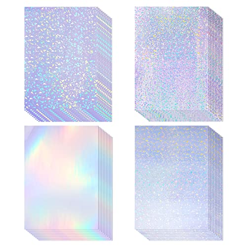 Holografische Vinylfolie, 40 Blätter Holographische Aufkleber Papier, Selbstklebende Wasserdichtes Overlay Glitzer A4 Vinyl Stickers für Laser Tintenstrahldrucker, 8,25 x 11,7 Zoll (4 Stile) von MoonSing