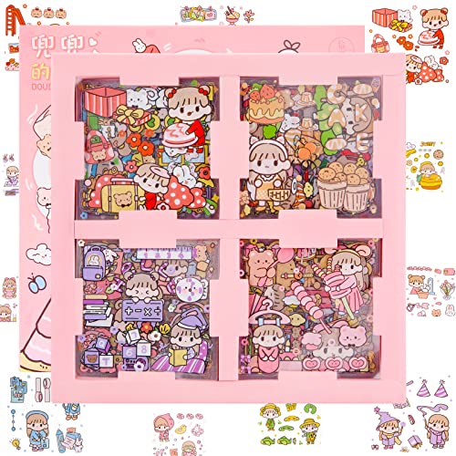 Kawaii Sticker Cartoon Aufkleber Set, 100 Blätter Niedliche Mädchen PET Transparent Aufkleber, Scrapbooking Ästhetische Sticker für Journal, DIY-Kunsthandwerk, Sammelalbum Album von MoonSing
