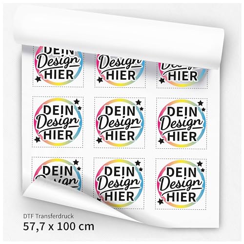 Moonworks® DTF Transfer Bügelfolie für Textilien personalisierbar Patches zum Aufbügeln Dein eigenes Bild Foto Wunschtext Design Druckbogen 100x57,7 weiß standard von MoonWorks