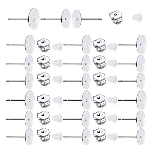 Moonear Hypoallergene Ohrstecker aus 925er-Sterlingsilber, flache Polster, blanko, mit Ohrring-Verschlüssen aus 925er-Sterlingsilber, für DIY-Schmuckherstellung (5 mm, 6 mm, 8 mm) von Moonear