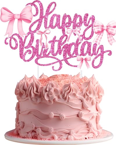 Tortenaufsatz mit Schleife, für Geburtstagsparty, Kokett-Stil, Prinzessinnen-Babyparty-Dekorationen, Rosa Tortenaufsatz mit Schleife, für Geburtstagsparty, Kokett-Stil, Prinzessinnen-Babyparty-Dekorationen, Rosa von Moonlik