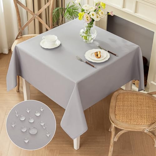 Moonooda Tischdecke Hellgrau Waschbar, 140X140cm Tischdecken Tischtuch aus Polyester, Leicht wasserabweisend mit Lotuseffekt, Dauerhaft Kratzfest für Haus, Hochzeiten, Party von Moonooda