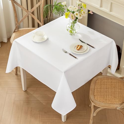 Moonooda Tischdecke Weiß Waschbar, 120X120cm Tischdecken Tischtuch aus Polyester, Leicht wasserabweisend mit Lotuseffekt, Dauerhaft Kratzfest für Haus, Hochzeiten, Party von Moonooda