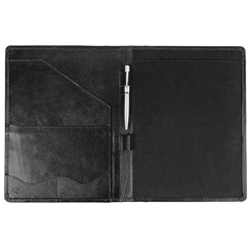 Moonster Professional Portfolio aus Leder Dokumentenmappe A4 - Schreibmappe A4 Format mit Luxus Stift - stilvoller Organizer für Notizblöcke mit Visitenkartenhalter von moonster