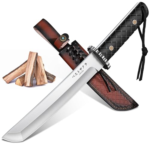 Moontay Outdoor Survival Messer, Tanto Messer Japan mit Scheide, Scharfes Jagdmesser Feststehende Klinge, Full Tang Machete Survival mit 6 mm Rücken für Camping, Bushcraft und Angeln von Moontay