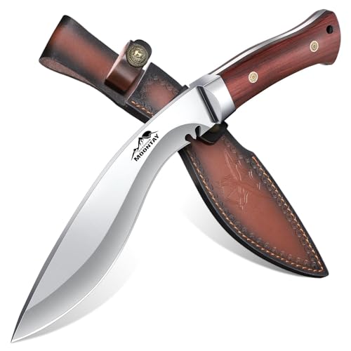 Moontay Outdoor Survival Messer VG10 Stahl, Jagdmesser Feststehende Klinge mit Lederscheide, Großes Full Tang Machete Bushcraft Camping Messer mit Holzgriff, Geschenke für Männer Moontay Outdoor Survival Messer VG10 Stahl, Jagdmesser Feststehende Klinge mit Lederscheide, Großes Full Tang Machete Bushcraft Camping Messer mit Holzgriff, Geschenke für Männer von Moontay