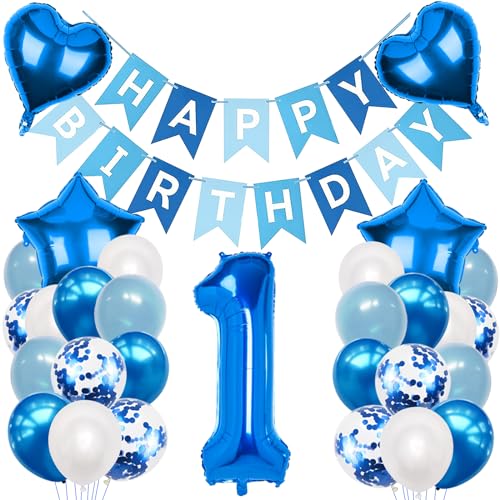 1. Geburtstagsdeko Junge, Luftballon 1. Geburtstag Blau, Ballon 1 Deko zum Geburtstag, 1. Geburtstag Dekoration, 1 Jahr Geburtstagsdeko Blau, Luftballon 1 Geburtstag für Jungen 1 Jahr Deko von Moorle