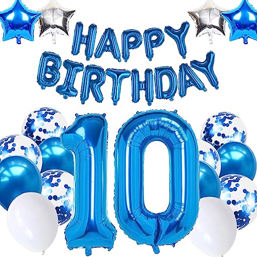 10. Geburtstagsdeko Junge, Luftballon 10 Geburtstag Blau, 10. Geburtstag Dekoration Blau, 10 Jahr Geburtstagsdeko Blau, Luftballon 10 Geburtstag für Mädchen Jungen 10 Jahr Party Deko von Moorle