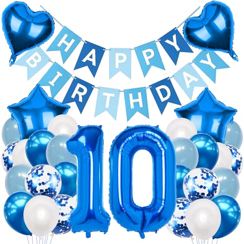 10. Geburtstagsdeko Junge, Luftballon 10. Geburtstag Blau, Ballon 10 Deko zum Geburtstag, 10. Geburtstag Dekoration, 10 Jahr Geburtstagsdeko Blau, Luftballon 10 Geburtstag für Jungen 10 Jahr Deko von Moorle
