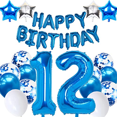 12. Geburtstagsdeko Junge, Luftballon 12. Geburtstag Blau, 12. Geburtstag Dekoration Blau, 12 Jahr Geburtstagsdeko Blau, Luftballon 12 Geburtstag für Mädchen Jungen 12 Jahr Party Deko von Moorle