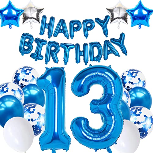 13. Geburtstagsdeko Junge, Luftballon 13. Geburtstag Blau, 13. Geburtstag Dekoration Blau, 13 Jahr Geburtstagsdeko Blau, Luftballon 13 Geburtstag für Mädchen Jungen 13 Jahr Party Deko von Moorle